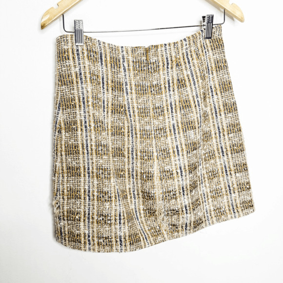 VERONICA BEARD Roman Checked Boucle Tweed Mini Skirt Light Brown womens 4 FLAWED - Picture 7 of 9